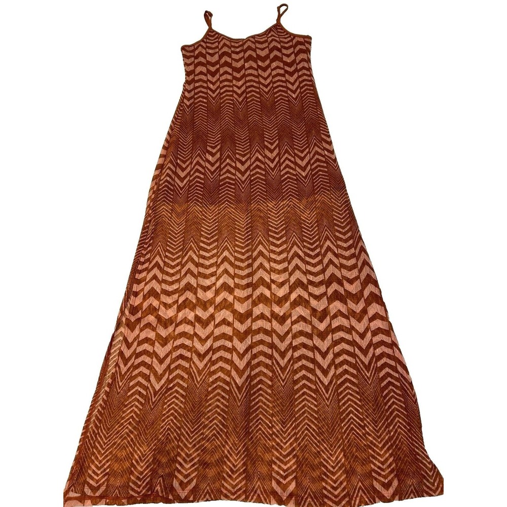 Fire Los Angeles Women Chevron Maxi Dress Sz L Rust Lined Boho Festival Y2K